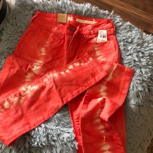 NWT DKNY Jeans orange (clemetine)tye dye skinny jeans size 0.